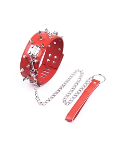 Spike Collar + Leash Red