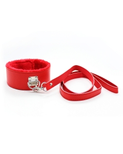 Plush Collar + Leash Red