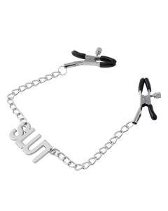 SLUT Nipple Clamps Chain  Silver/Black