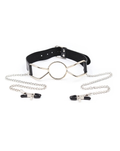 Mouth Ring S / Nipple Clamps Silver/Black