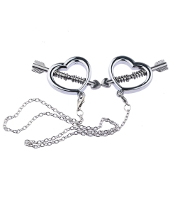 Heart Shape Nipple Clamps with Chain (2pcs) Silver