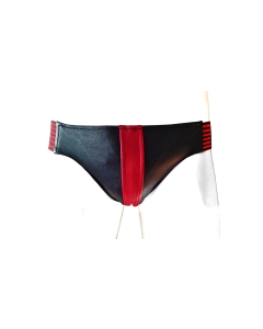 Leather Jocks with Stripes - OS - Black/Red