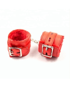 Fur lined wrist restraints red