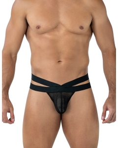 Black Mesh Crossed Thong - M - Black