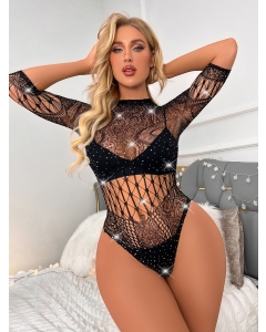 Body with Sleeves and Rhinestones S/L - Black