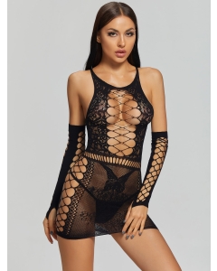 Babydoll with Gloves S/L - Black