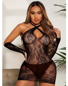 Babydoll with Gloves S/L - Black