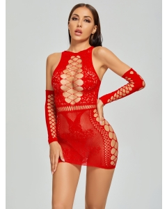 Babydoll with Gloves Set S/L - Red