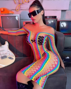 Fishnet Dress S/L - Rainbow