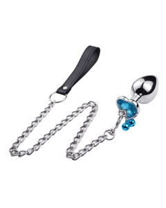 Heart shape Buttplug - Jingle Bells & Leash Blue
