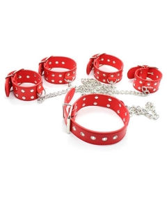 Neck collar and hogtie restraints with chain red