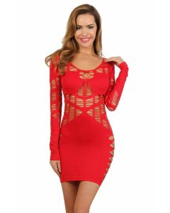 Long Sleeved Net Dress OS Red