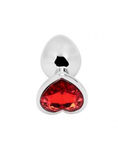 Heart shape Anal Plug small silver - red