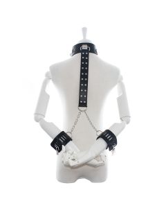 Adjustable Collar with Strap and Wrist Restraints Black