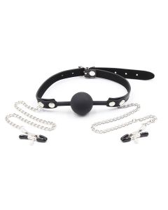 Gag with Nipple Clamps Black
