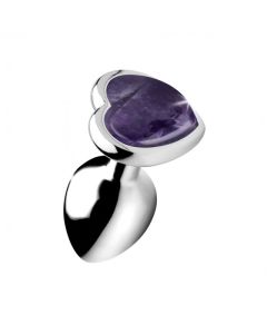 Heartshape Anal Plug Silver Stone Medium - Purple