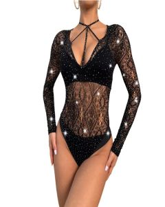 Body with sleeves and Strass Black