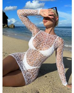 Fishnet Dress S/L - White