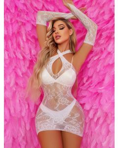 Babydoll with Gloves S/L - White
