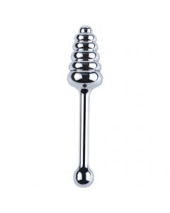 Long Handled Ribbed Buttplug Silver