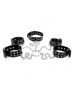 Neck collar and hogtie restraints+ chains black