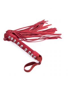 Leather flogger with studs 38cm red