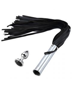 Aluminium Whip with Build in Buttplug Black
