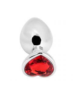 Heart shape Anal Plug large silver - red