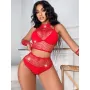 Short, Top + Gloves with Rhinestones S/L - Red