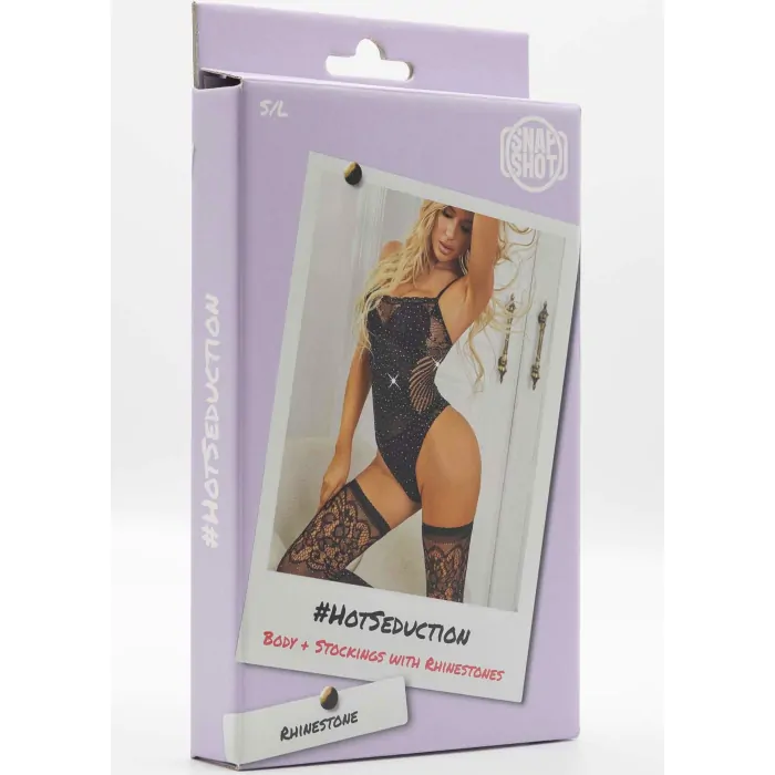 Body + Stockings with Rhinestones S/L - Black
